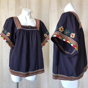 Madewell Dark Blue Embroidered Sandblossom Top Med